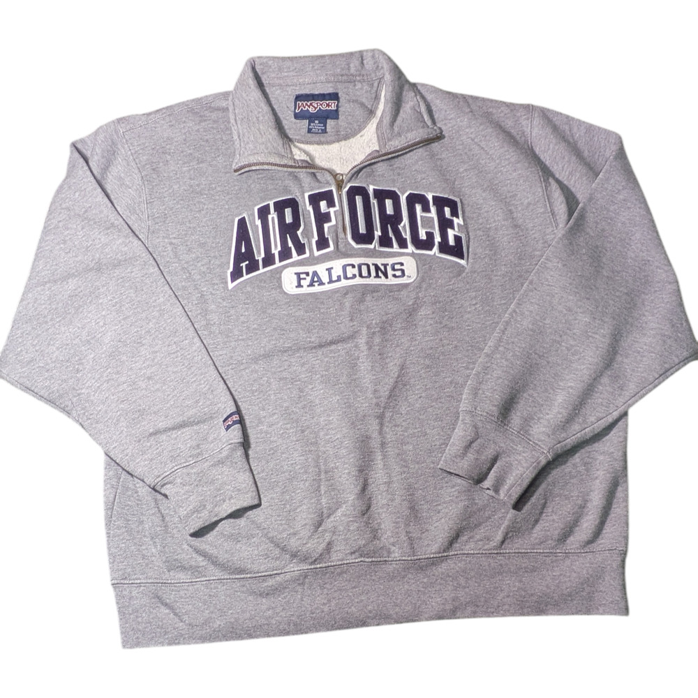 Jansport Grey Half-Zipper Sweatshirt Size XL Embroidered AIR FORCE FALCONS
